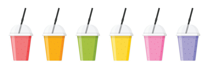 Smoothie icon set collection in flat style. Fresh fruits milkshake vector illustration on isolated background. Fruits cocktail sign business concept.