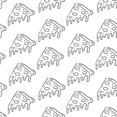 Fototapeta premium Line drawing pattern of pizza slices with melted cheese on white background showcasing a playful and fun design
