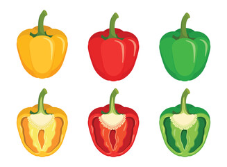 Pepper bell icon set collection in flat style. Fresh paprika vector illustration on isolated background. Healthy food sign business concept.