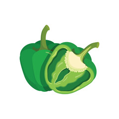 Green pepper bell icon in flat style. Fresh paprika vector illustration on isolated background. Healthy food sign business concept.