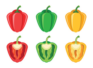 Pepper bell icon set collection in flat style. Fresh paprika vector illustration on isolated background. Healthy food sign business concept.