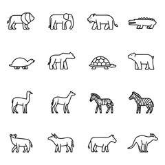 Zoo Animal Simple Icons: Lion, Elephant, Zebra