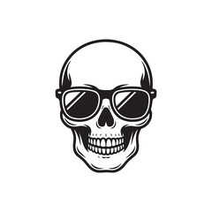 Black and White Minimalist Skull with Sunglasses Illustration