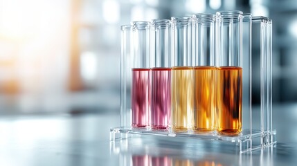 An array of colorful test tubes filled with various liquids showcases the beauty of scientific experimentation, reflecting innovation and the quest for knowledge in the lab.