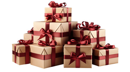 red gift box with ribbon, isolated on transparent background.
