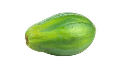 Green unripe papaya fruit close up on transparent background