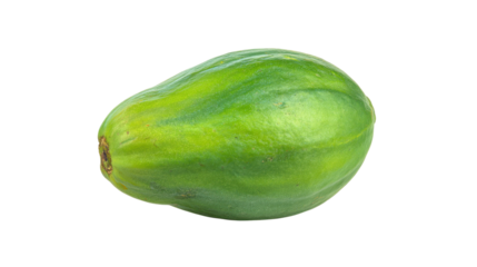 Green unripe papaya fruit close up on transparent background