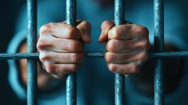 A dramatic image of hands tightly gripping the bars of a jail cell, reflecting themes of confinement, struggle, and the yearning for freedom in a dark setting.
