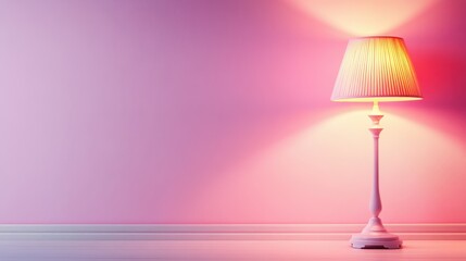 A stylish lamp exuding a warm glow against a softly lit pink wall creates an inviting ambiance, making it an exceptional choice for modern home decor and cozy settings.