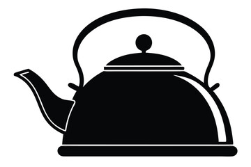 Black Kettle Illustration with Spout, Lid Knob, and Loop Handle Design Isolated