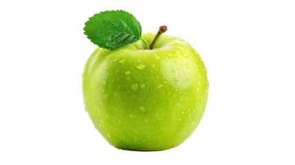 Fresh Green Apple with Water Droplets on Transparent Background