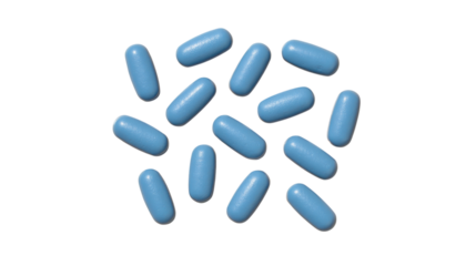 Pile of Blue Pills Isolated on Transparent Background