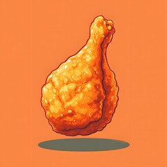 Innovative Modern 2D Vector Flat Icon Depicting a Delicious Crispy Fried Chicken Piece with Clear Contour, Leg and Wing Details on a Transparent Background