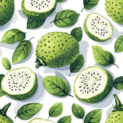 Striking Flat 2D Vector Design of Cherimoya Fruit Pattern with Meticulous Repetition and Modern Digital Aesthetics on a Transparent Background