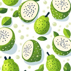 Intricate Cherimoya Fruit Seamless Pattern with 2D Vector Flat Designs on a Transparent Background Emphasizing Modern Aesthetics