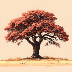 Elegant Minimal Vector Illustration Showcasing a Majestic Baobab Tree with Transparent Backdrop in Flat 2D Style for Striking Visual Impact