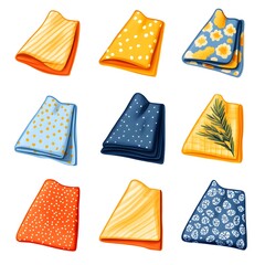 High-resolution clean folded handkerchief towel icon set for kitchen illustrations in flat 2D vector style with minimalistic design details