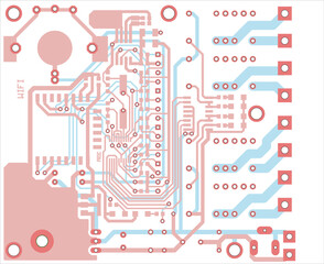 Tracing conductors of printed circuit board
of electronic device. Vector engineering 
drawing of pcb. Electric background.
Computer technic cad design.