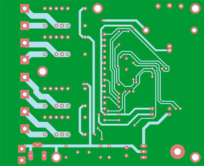 Tracing conductors of printed circuit board
of electronic device. Vector engineering 
drawing of pcb. Electric background.
Computer technic cad design.