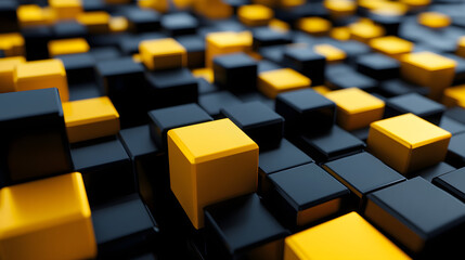 3d rendering of black and yellow abstract geometric background. Scene for advertising, technology, showcase, banner, game, sport, cosmetic, business, metaverse. Sci-Fi Illustration. Product display