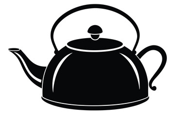Black Silhouette Illustration of a Traditional Kettle with Spout, Lid, and Handle on Display