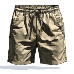 Artistic Flat Design Technical Drawing of Fashion Shorts with Detailed Accents and Minimalist Aesthetic