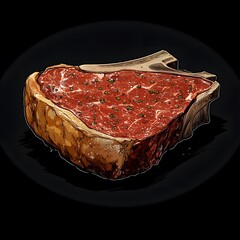 Detailed T-Bone Steak Vector Illustration Icon Emphasizing Modern Design, High-Quality Meat Texture and Minimalist Aesthetics on a Transparent Background
