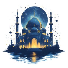 Vibrant Eid Mubarak Vector Illustration with Mosque and Moon on Transparent Background Celebratory Festive Artwork in Clean Modern Style