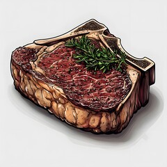 Artistic Minimalist T-Bone Steak Icon in Transparent Vector Graphic Emphasizing Clean Lines and Authentic Meat Texture for Culinary Branding