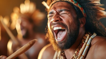 A passionate performer plays a drum with fervor, showcasing cultural expression, energy, and rhythm in a vibrant setting that celebrates music and community traditions.