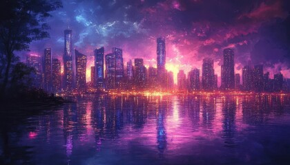 Coastal cityscape with digital overlays, soft lighting, high detail, surreal colors