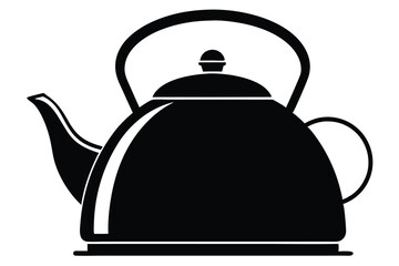 Black Kettle Illustration with Spout, Lid, and Handle for Tea Preparation