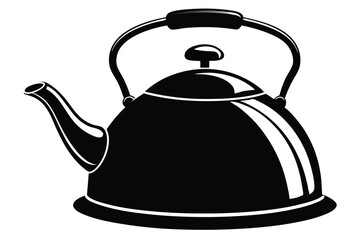Silhouette of a Black Kettle with Handle, Spout, and Lid for Hot Beverages