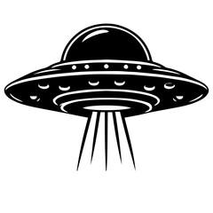 Black and white vector silhouette of a UFO on white background