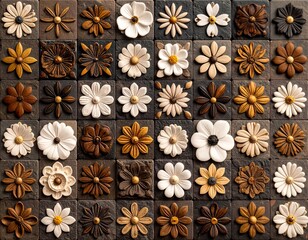 Stone or wooden mosaic with flowers