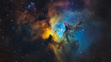 Obraz premium A breathtaking view of a vibrant nebula filled with stunning colors and celestial bodies.