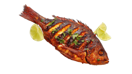 Grilled Red Snapper with Lime on Transparent Background