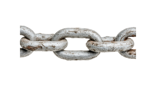 Close Up of a Weathered Metal Chain on Transparent Background