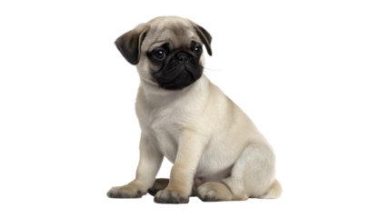 Adorable Pug Puppy Sitting and Looking Away on Transparent Background