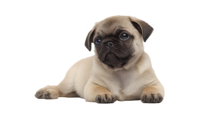 Fototapeta premium Adorable Pug Puppy Lying Down Isolated on Transparent Background