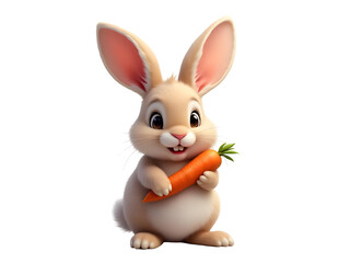 Obraz premium Bunny with Carrot: A delightful illustration of a cute bunny holding a vibrant orange carrot. Perfect for spring, Easter, or children's content. PNG file