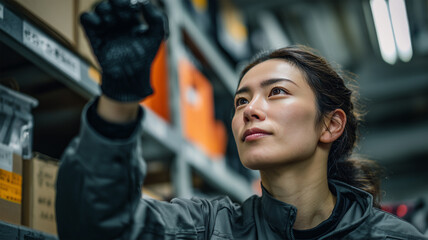 慣れた手つきで検品する中堅日本人女性作業員