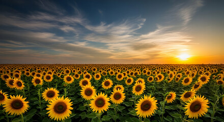 Obraz premium Sunflower Field at Sunset