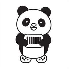 Panda bear sitting happily while holding a bamboo branch in its paws