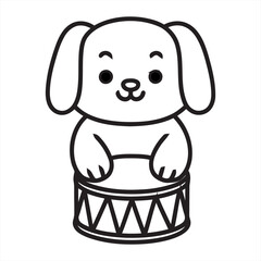 Cute cartoon puppy wearing a hat and holding a gift in a fun and playful illustration style