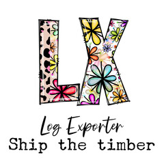 Colorful Floral and Leopard Print Design with Log Exporter and Ship the Timber Text