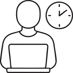 Line Art Illustration of Person Working on Laptop with Clock Indicating Time Management simple line art illustration