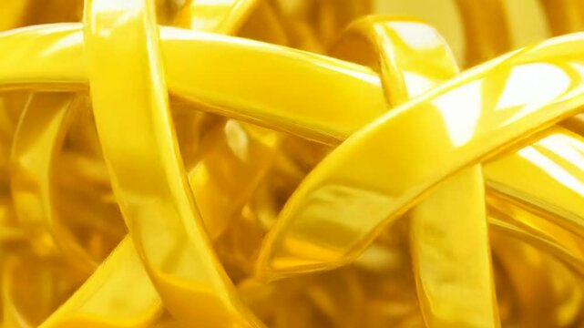 Abstract background of interlaced shiny golden curves and shapes.