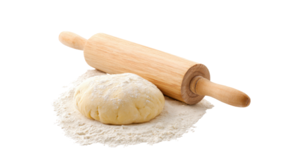 Dough Ball with Rolling Pin and Flour on Transparent Background