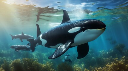 Obraz premium A photo of a majestic orca whale swimming